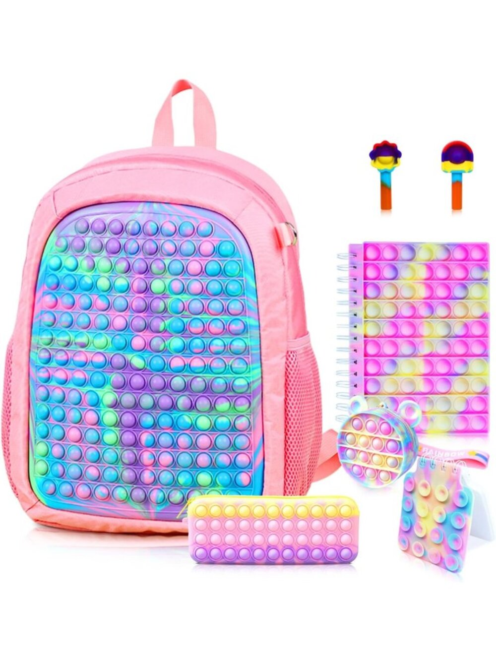 Large Pop Fidget Backpack for Girls, Pop it Bags&pop it Notebook and Pencil Case